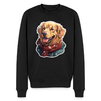 Golden Retriever mit Schal und Jacke - Männer Premium Bio Pullover - Schwarz - Vorne - Nico (187cm)