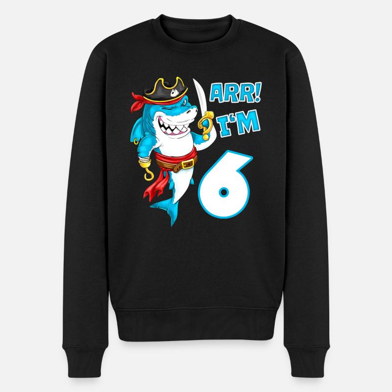 6. Geburtstag Hai Piraten Jungen Kinder - Männer Premium Bio Pullover - Schwarz