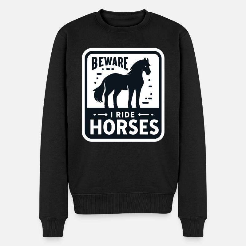 Vorsicht, ich reite Pferde - Männer Premium Bio Pullover - Schwarz