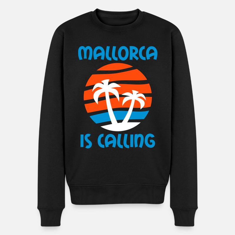 Mallorca is calling (Palmen, Insel, Wasser, Sonne) - Männer Premium Bio Pullover - Schwarz