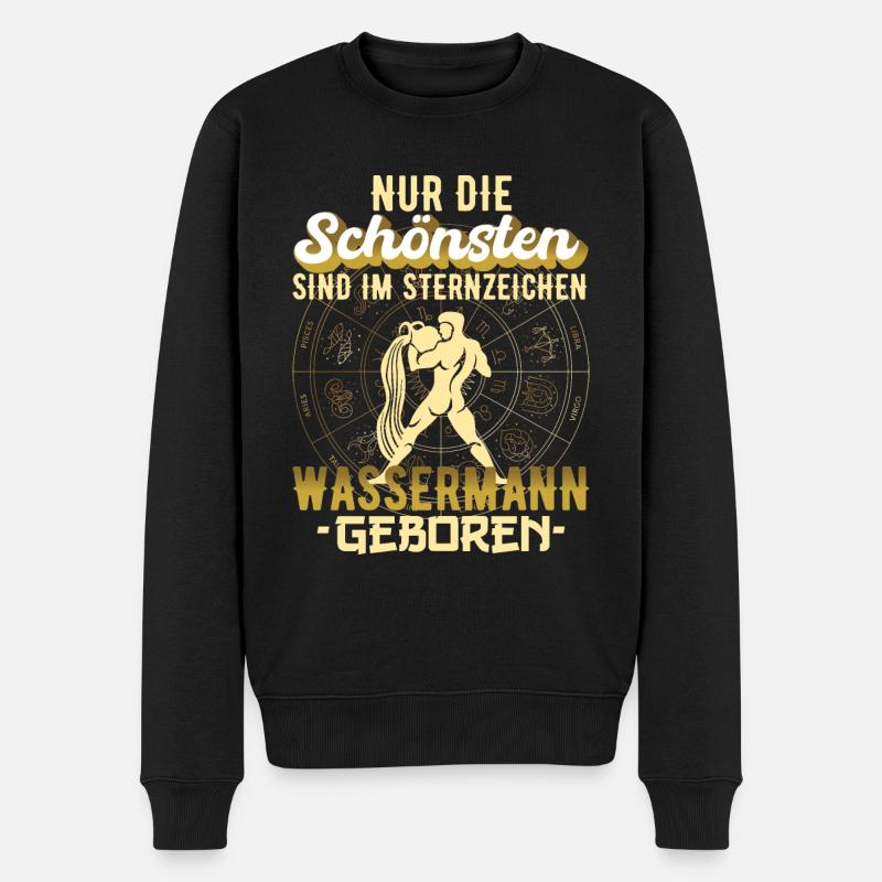 Sternzeichen Wassermann Aquarius Spruch Geschenk - Männer Premium Bio Pullover - Schwarz