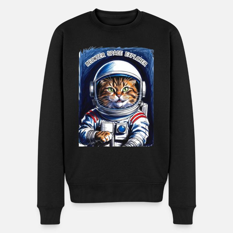 Katze Astronaut Universum Geschenk - Männer Premium Bio Pullover - Schwarz