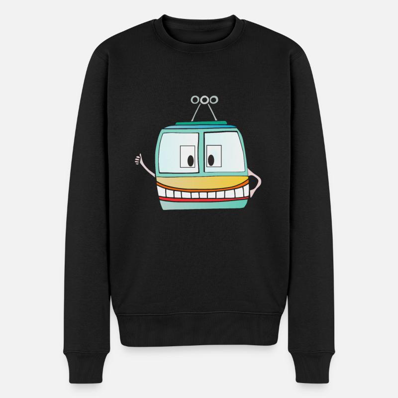 Lustige Bergbahn - Gondel - Seilbahn - Männer Premium Bio Pullover - Schwarz