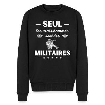 Seul les vrais hommes sont militaires - Pull Premium bio Homme - noir - Devant - Nico (187cm)