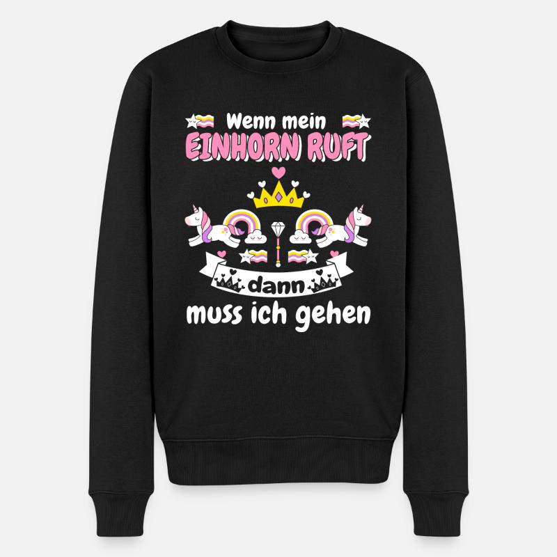 Einhorn ruft - ich muss gehen - Männer Premium Bio Pullover - Schwarz