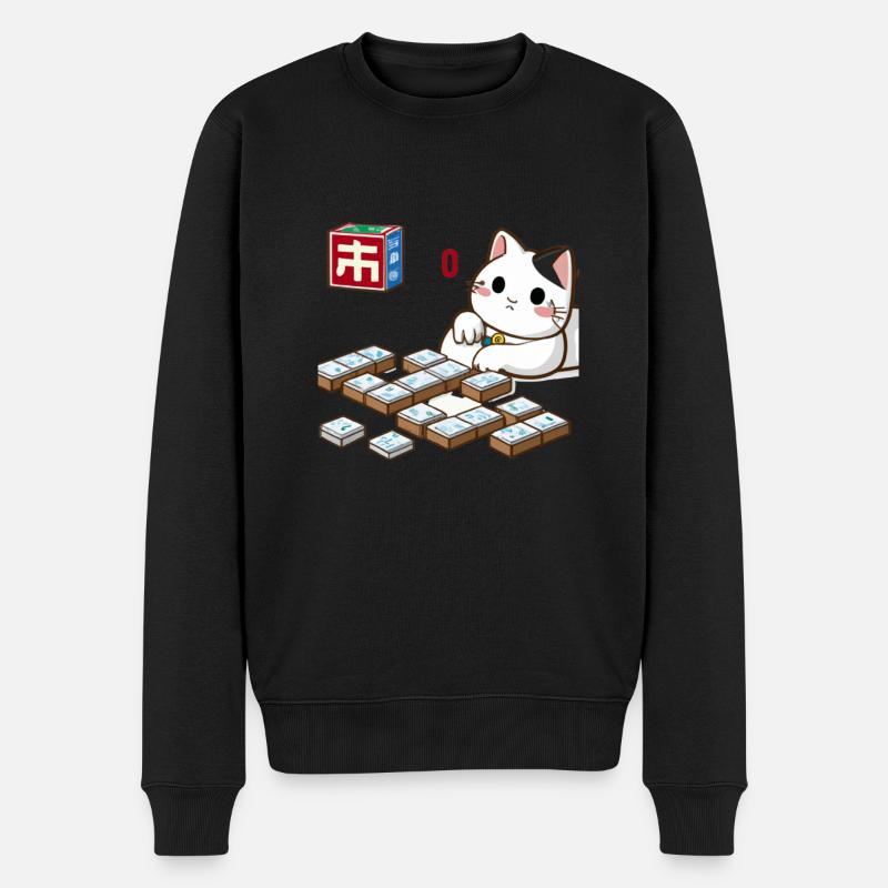 Cats Playing Mahjong - Männer Premium Bio Pullover - Schwarz