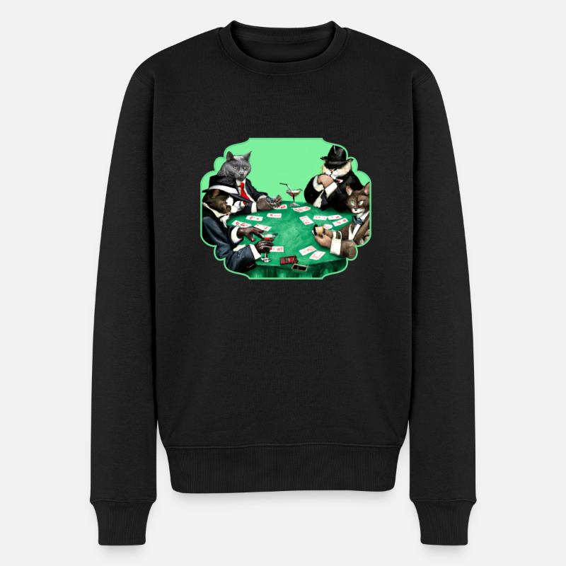 Cats Playing Cards - Männer Premium Bio Pullover - Schwarz
