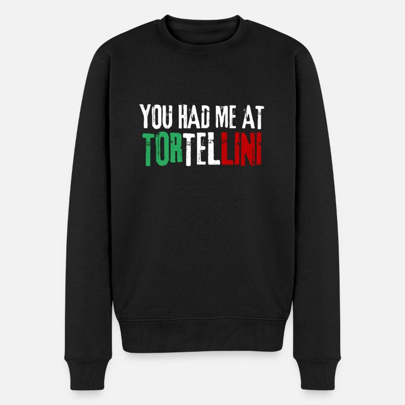 Pâtes Penne Tortellini italiennes - Pull Premium bio Homme - noir