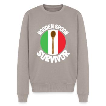 I Survived The Wooden Spoon - Parenting - Men's Premium Organic Jumper - taupe - Front - Nico (187cm)