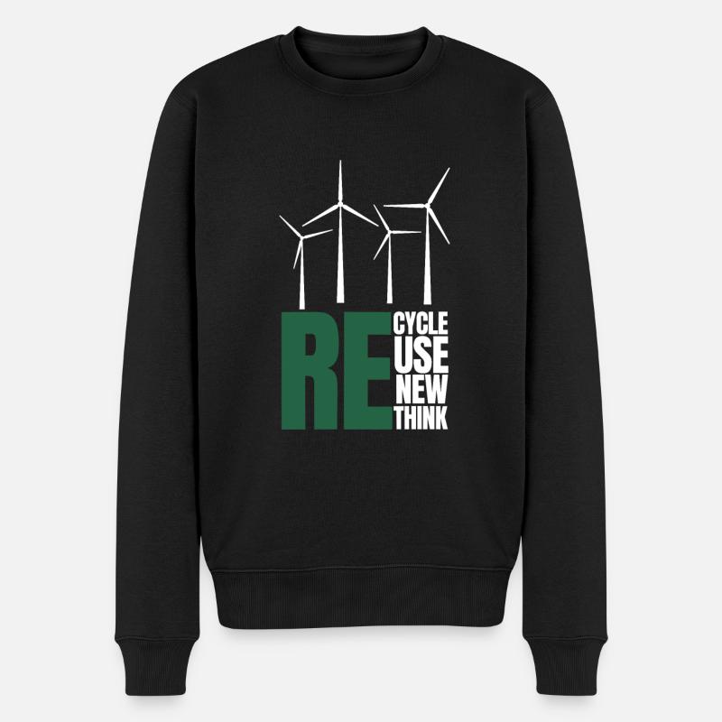 Recycle Reuse Renew Rethink Wind Turbine - Wind - Männer Premium Bio Pullover - Schwarz