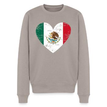 Mexico Grunge Flaggenherz - Männer Premium Bio Pullover - Taupe - Vorne - Nico (187cm)