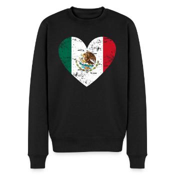 Mexico Grunge Flaggenherz - Männer Premium Bio Pullover - Schwarz - Vorne - Nico (187cm)