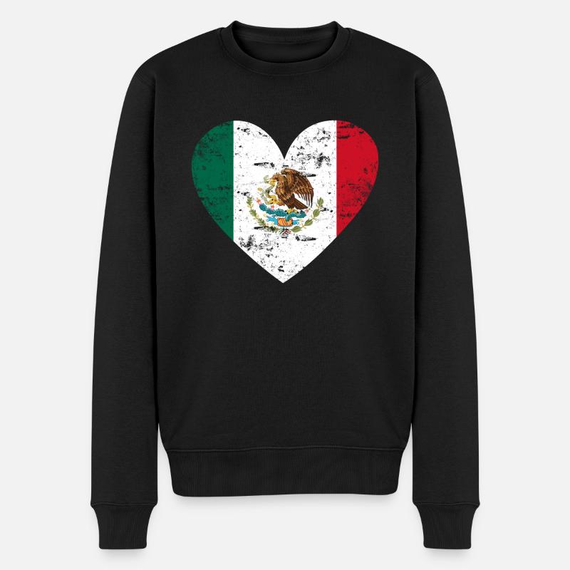Mexico Grunge Flaggenherz - Männer Premium Bio Pullover - Schwarz