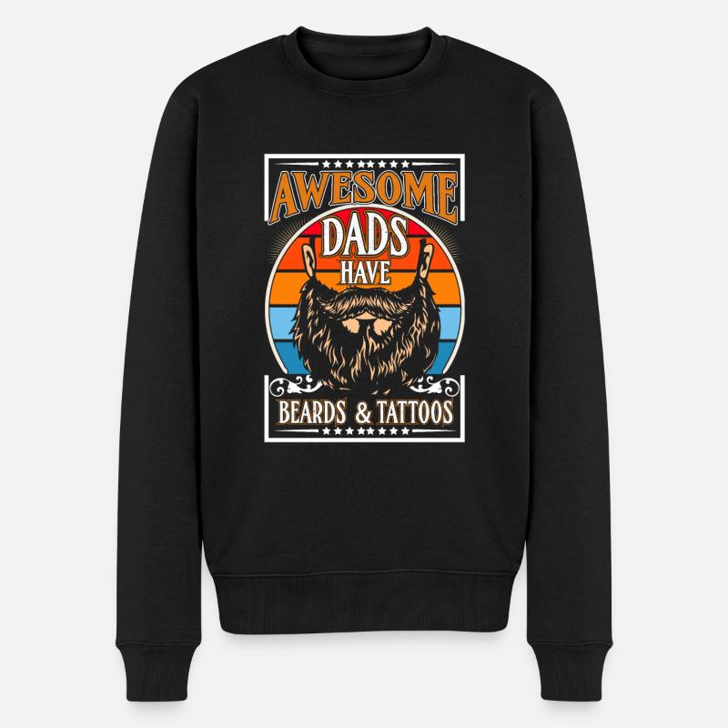 Papa Tattoo Bart Schnurrbart Vater - Männer Premium Bio Pullover - Schwarz