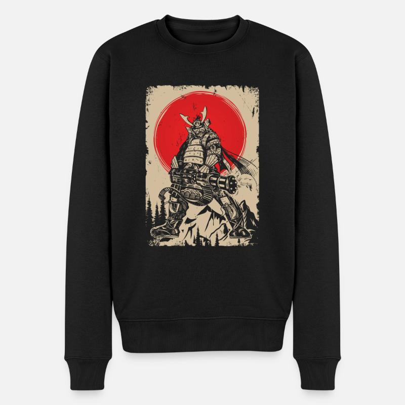 Japanischer Samurai-Krieger mit Gewehr - Männer Premium Bio Pullover - Schwarz