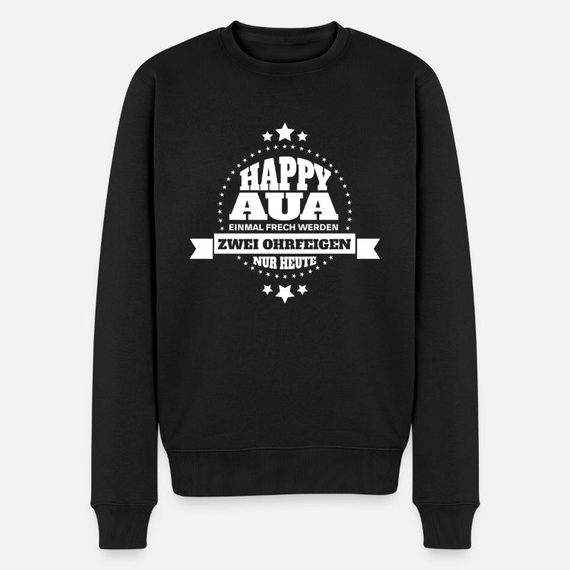 HAPPY AUA - Männer Premium Bio Pullover - Schwarz