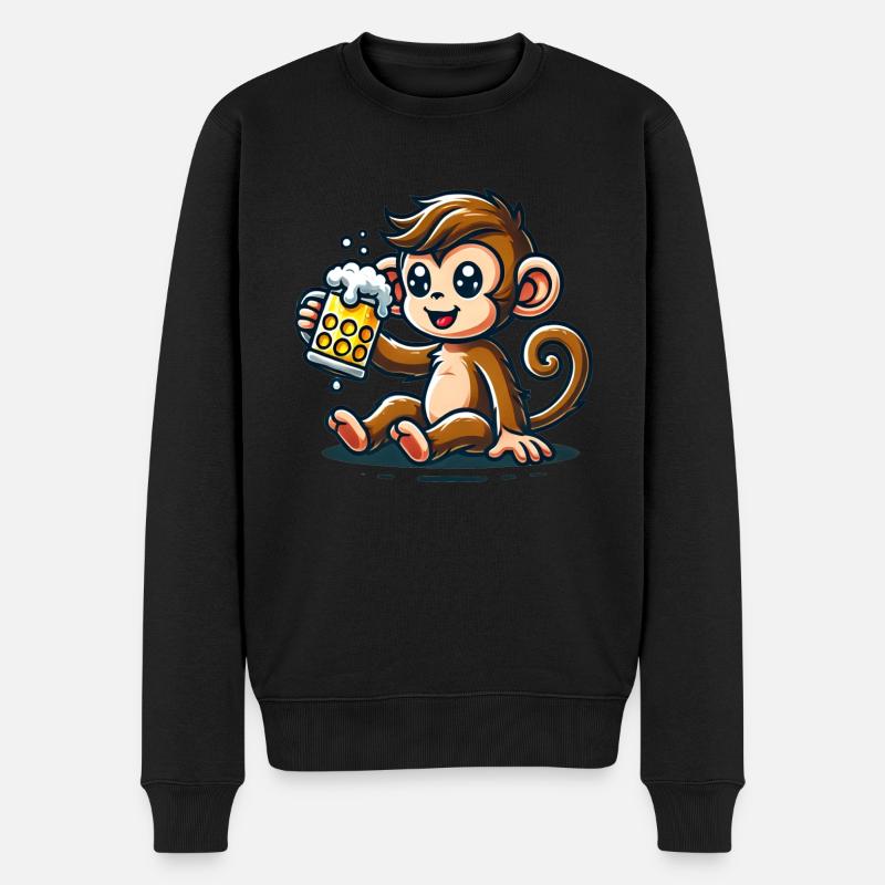 Cute Monkey Drinking Beer - Männer Premium Bio Pullover - Schwarz
