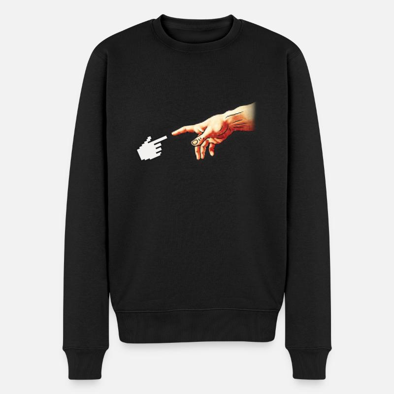Funny 8bit Nerd & Geek Humor (Creation of Adam) - Männer Premium Bio Pullover - Schwarz