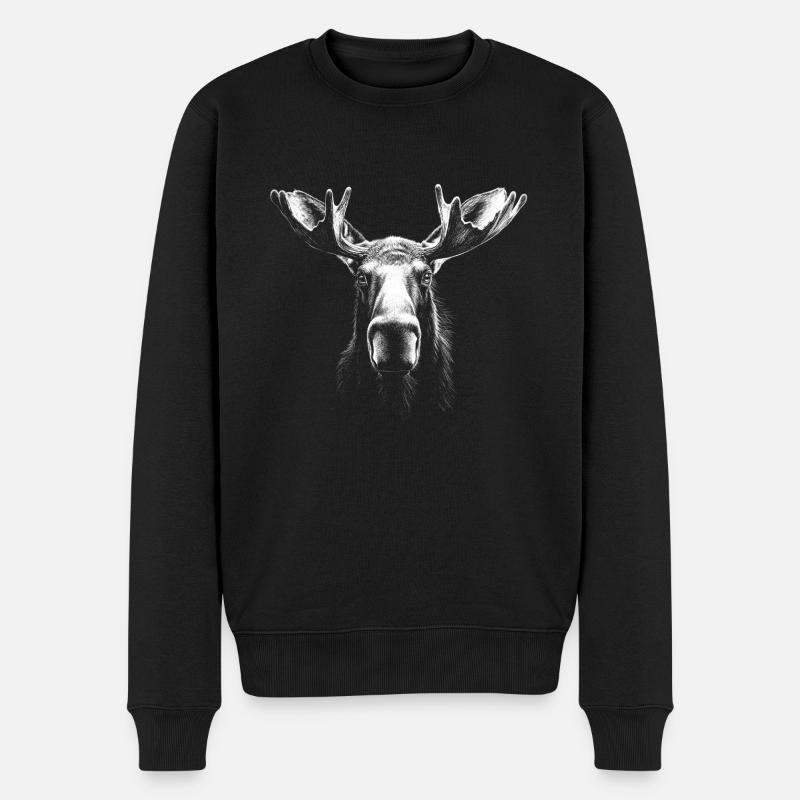 Rentier Portrait Elch Tiere Tier Wildtier - Männer Premium Bio Pullover - Schwarz