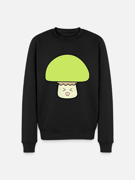 Champignon vert mignon avec visage - Pull Premium bio Homme - noir