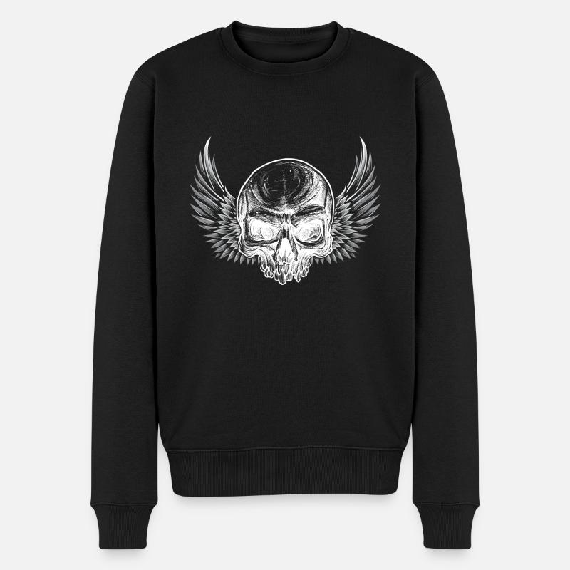 Totenkopf Totenschädel Grunge Flügel - Männer Premium Bio Pullover - Schwarz
