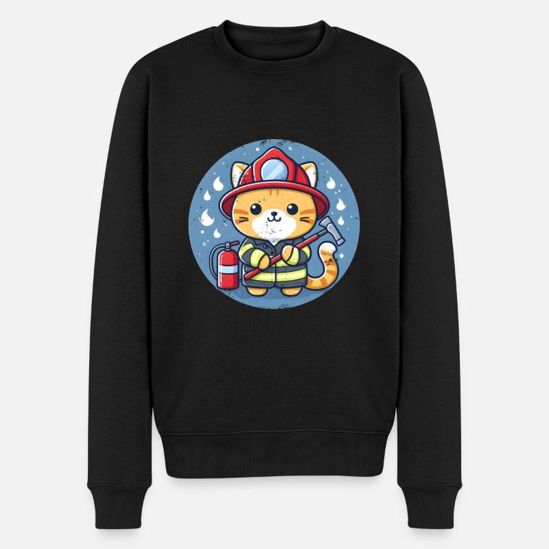 Feuerwehrmann Katze - Männer Premium Bio Pullover - Schwarz
