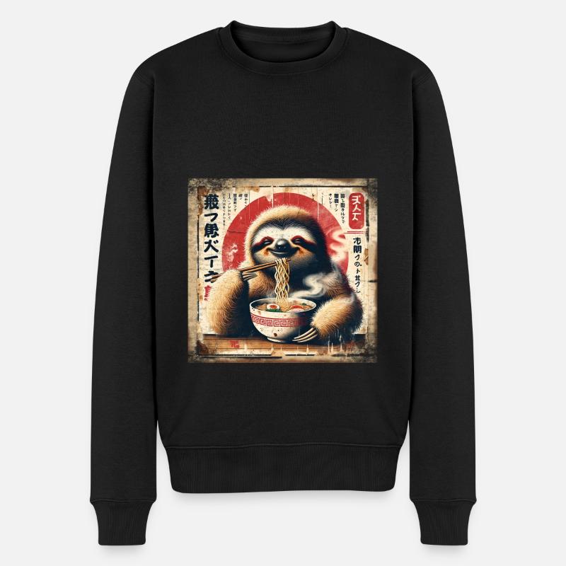 Ramen Faultier Grunge Poster Style - Männer Premium Bio Pullover - Schwarz