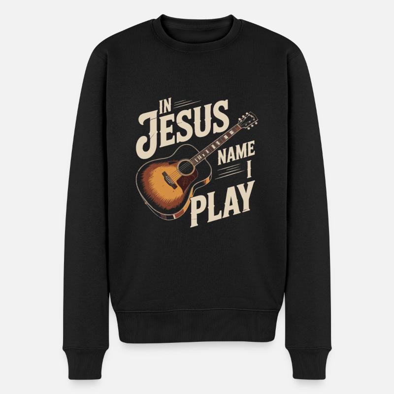Im Namen Jesu Spiele Ich Gitarre - Männer Premium Bio Pullover - Schwarz