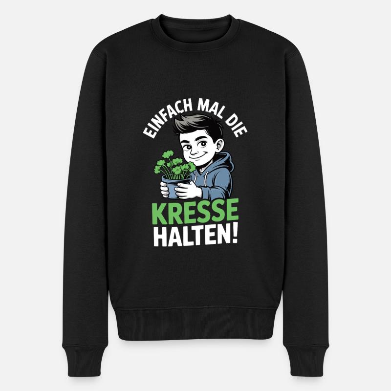 Einfach mal die Kresse halten – Wortspiel - Männer Premium Bio Pullover - Schwarz