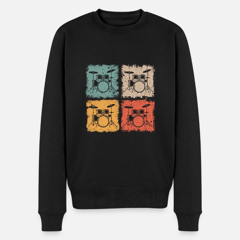 Vintage Schlagzeug Drumset Für Schlagzeuger - Männer Premium Bio Pullover - Schwarz