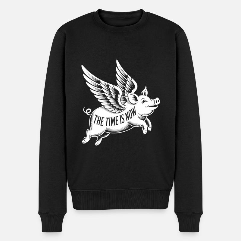Fliegendes Schwein, klare Botschaft - Männer Premium Bio Pullover - Schwarz