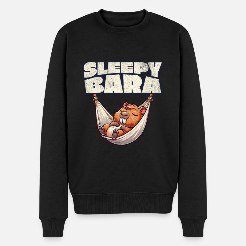 Capybara Sleepy Bara - Männer Premium Bio Pullover - Schwarz