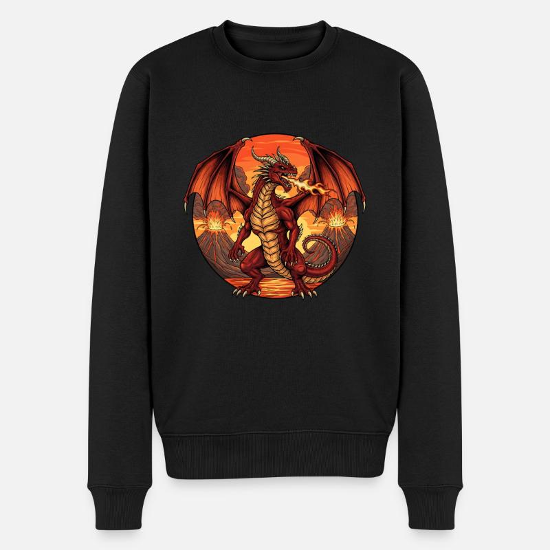 Roter Drache - Männer Premium Bio Pullover - Schwarz