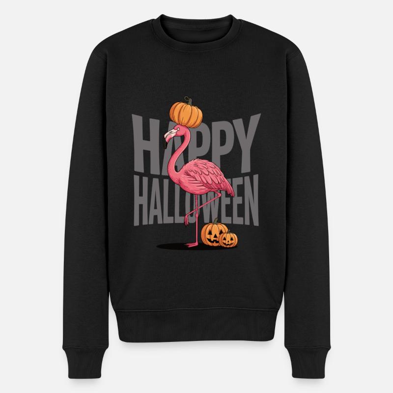 Halloween Flamingo mit Kürbis - Männer Premium Bio Pullover - Schwarz