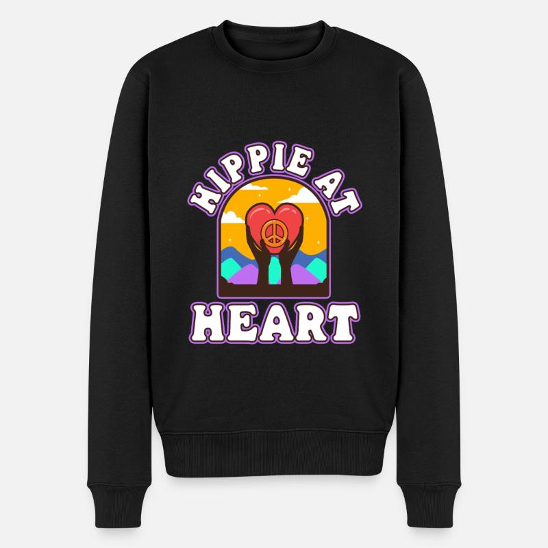 Hippie at Heart - Männer Premium Bio Pullover - Schwarz