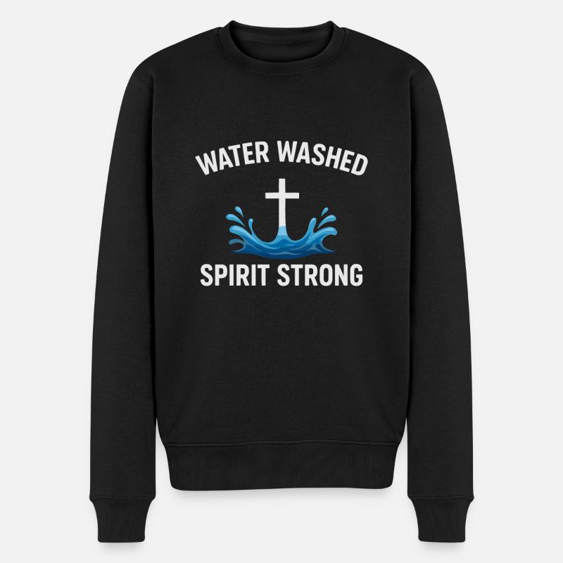 Wassergetauft Geist Stark Kreuz - Männer Premium Bio Pullover - Schwarz