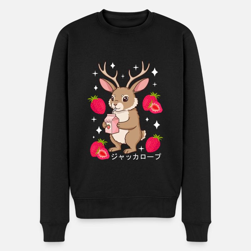 Jackalope Erdbeer Milchshake - Männer Premium Bio Pullover - Schwarz