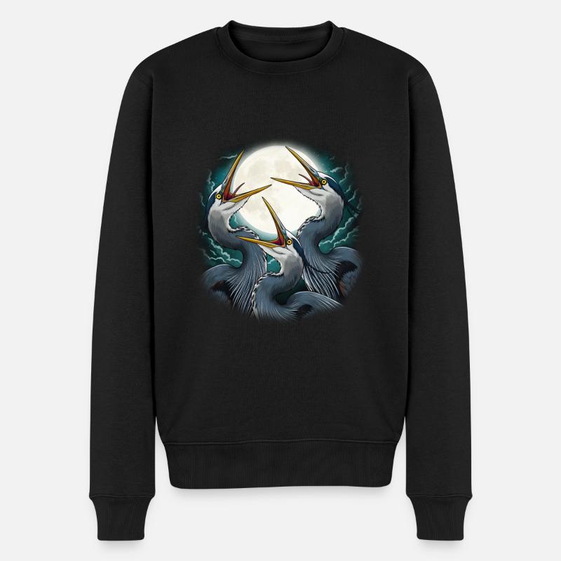 Trois hérons bleus lune hurlement - Pull Premium bio Homme - noir