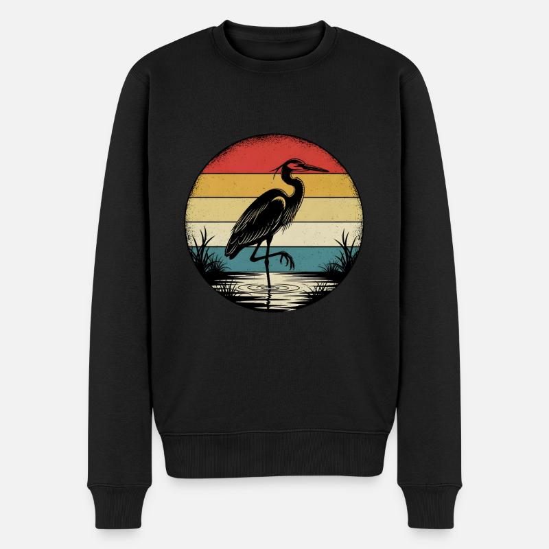 Retro Reiher - Männer Premium Bio Pullover - Schwarz