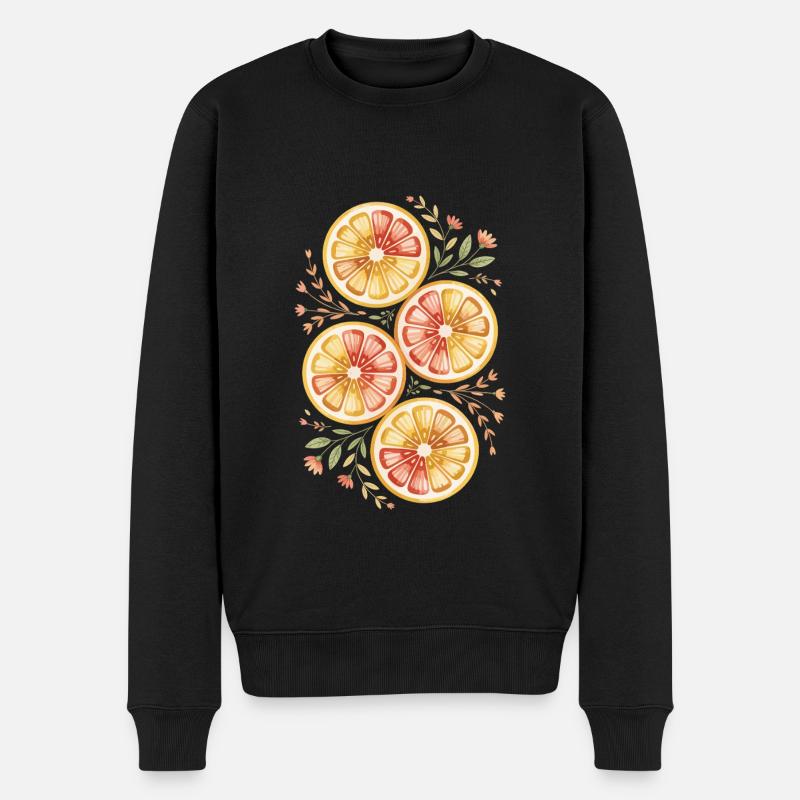 Zitrusfrüchte Mit Blumenmuster - Männer Premium Bio Pullover - Schwarz