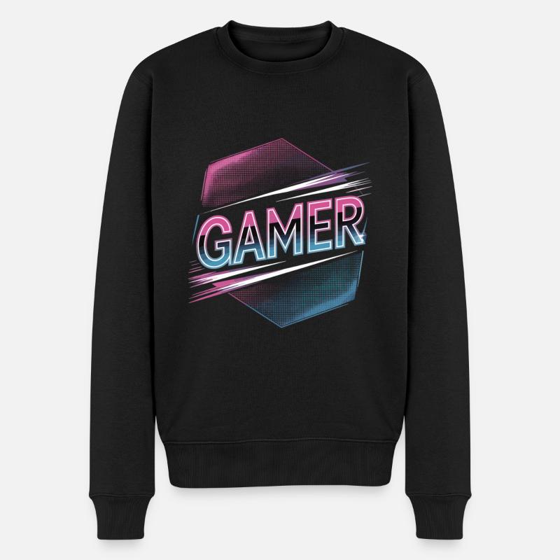 Gamer Shirt mit Neon Stil - Männer Premium Bio Pullover - Schwarz