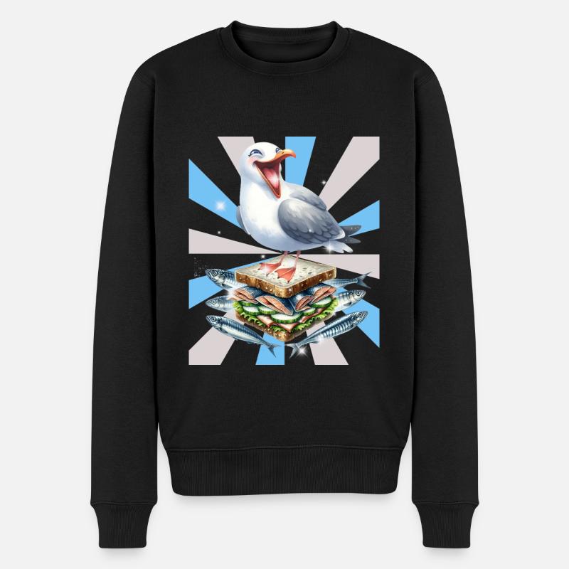 Reto Möwe Möwen Sandwidsch Hering - Männer Premium Bio Pullover - Schwarz