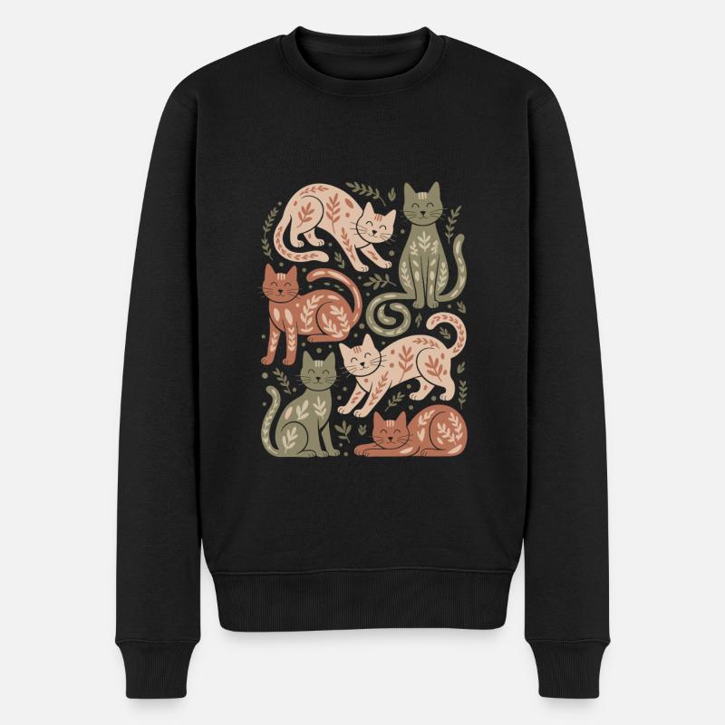 Cat Pattern with Leaf Motifs - Men's Premium Organic Jumper - black