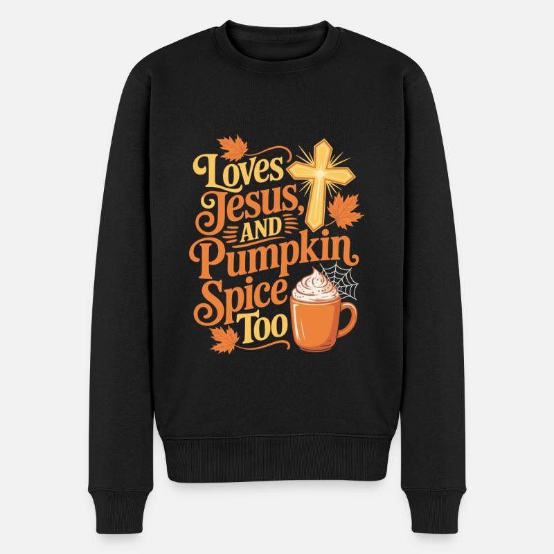 Jesus und Pumpkin Spice Shirt - Männer Premium Bio Pullover - Schwarz