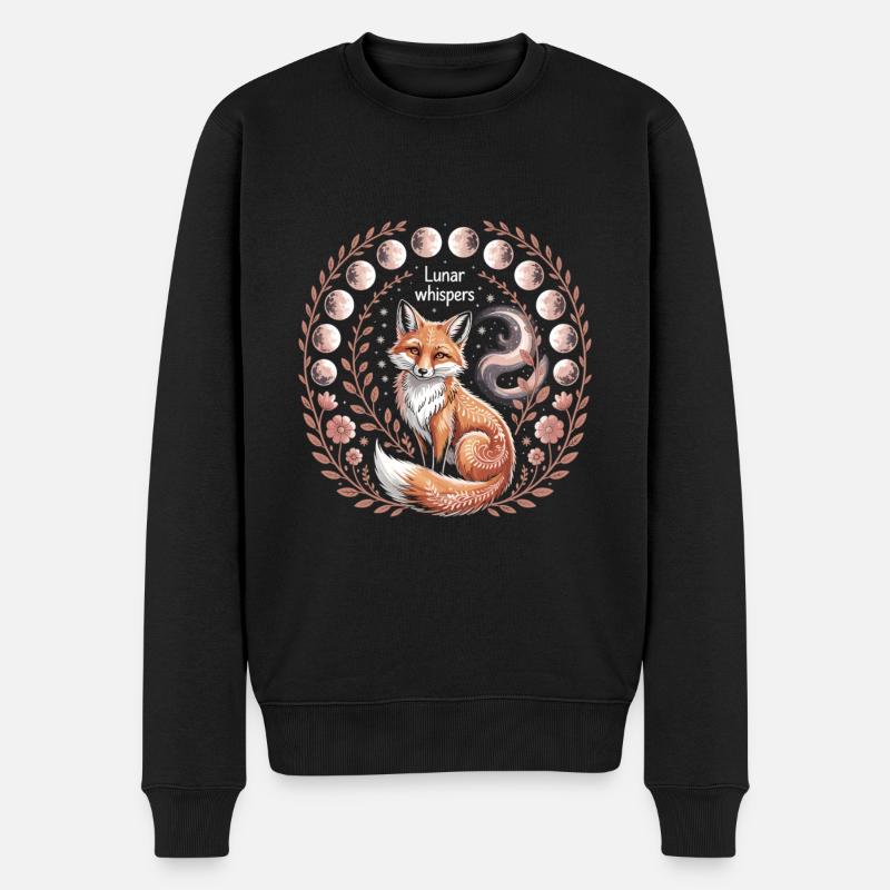Mystischer Fuchs Mondphasen Shirt - Männer Premium Bio Pullover - Schwarz