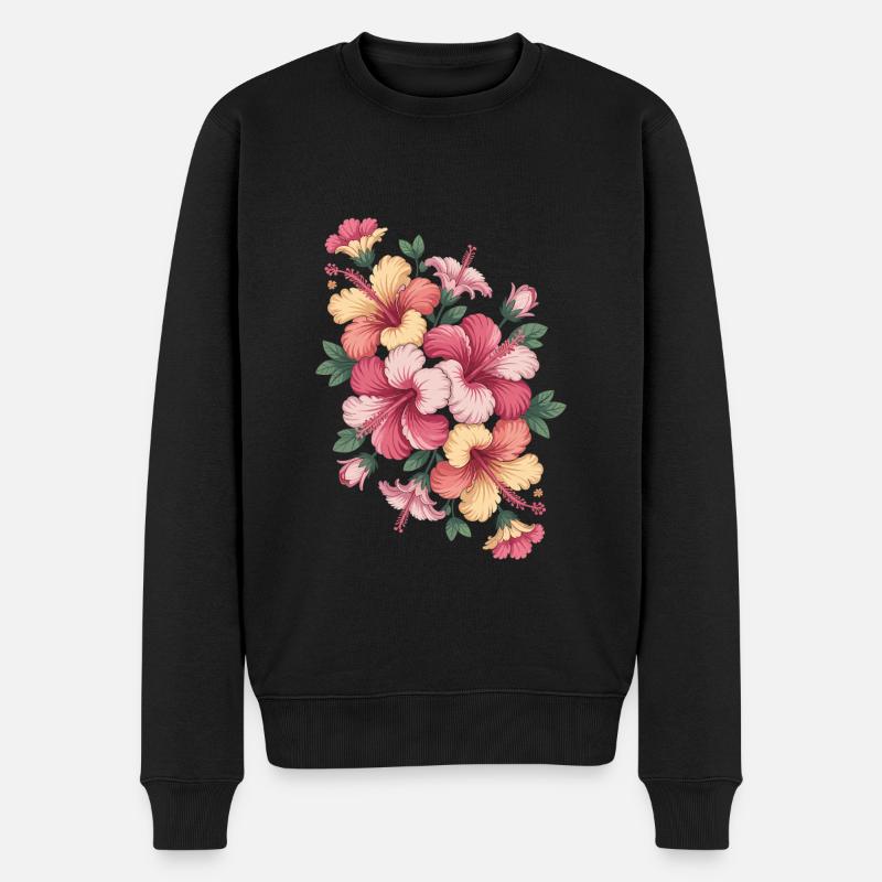 Hibiskus Boho Blume Verträumtes Design - Männer Premium Bio Pullover - Schwarz