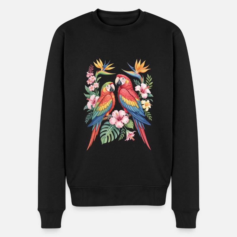 Perroquets exotiques en fleurs tropicales - Pull Premium bio Homme - noir