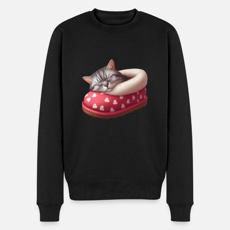 Katze Kätzchen schläft im Schuh - Männer Premium Bio Pullover - Schwarz