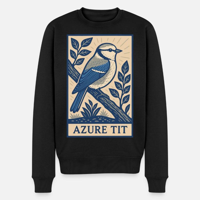 Retro Azure Tit Bird Poster for Birders & Nature L - Männer Premium Bio Pullover - Schwarz