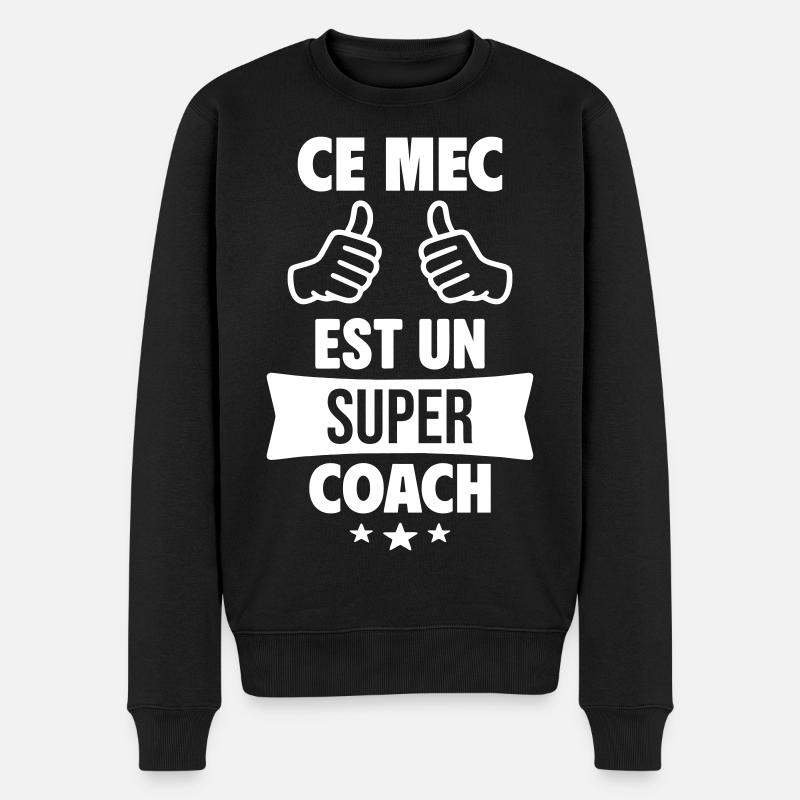 Dieser Typ ist ein großartiger Humor-Coach - Männer Premium Bio Pullover - Schwarz